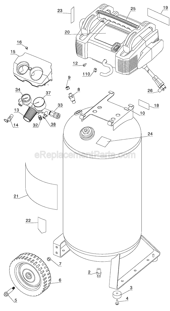 Page A Diagram and Parts List for C6001  Porter Cable Compressor